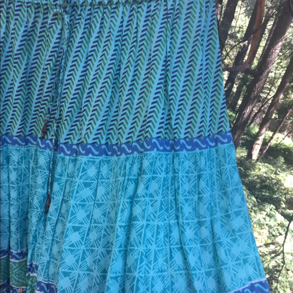 Bohemian style skirt in shades of turquoise vintage tiered skirt - Picture 3 of 6